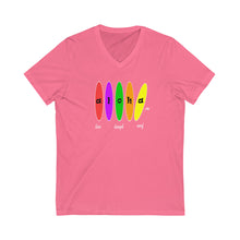 Load image into Gallery viewer, Unisex V-Neck Tee: Aloha Boards