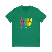 Load image into Gallery viewer, Unisex V-Neck Tee: Aloha Boards