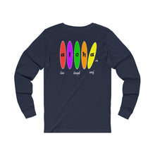 Load image into Gallery viewer, Unisex Long Sleeve Tee: Aloha Boards_Front & Back Print